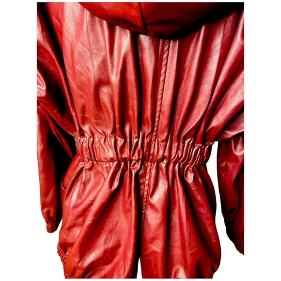 NWOT BURGUNDY Milan Runway LAMBSKIN Leather hooded jacket - Picture 13 of 16